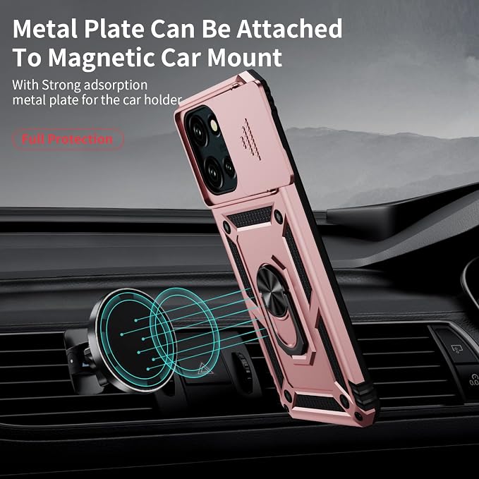Weycolor for Moto G Stylus 2025 Case with Camera Lens Cover, HD Screen Protector, 10 FT Military Grade Drop Protection, Magnetic Ring Holder Kickstand Protective Phone Case, Rose Gold