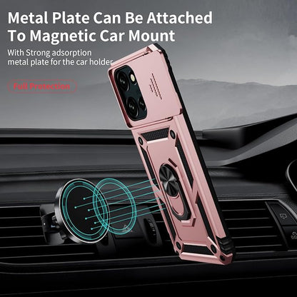 Weycolor for Moto G Stylus 2025 Case with Camera Lens Cover, HD Screen Protector, 10 FT Military Grade Drop Protection, Magnetic Ring Holder Kickstand Protective Phone Case, Rose Gold