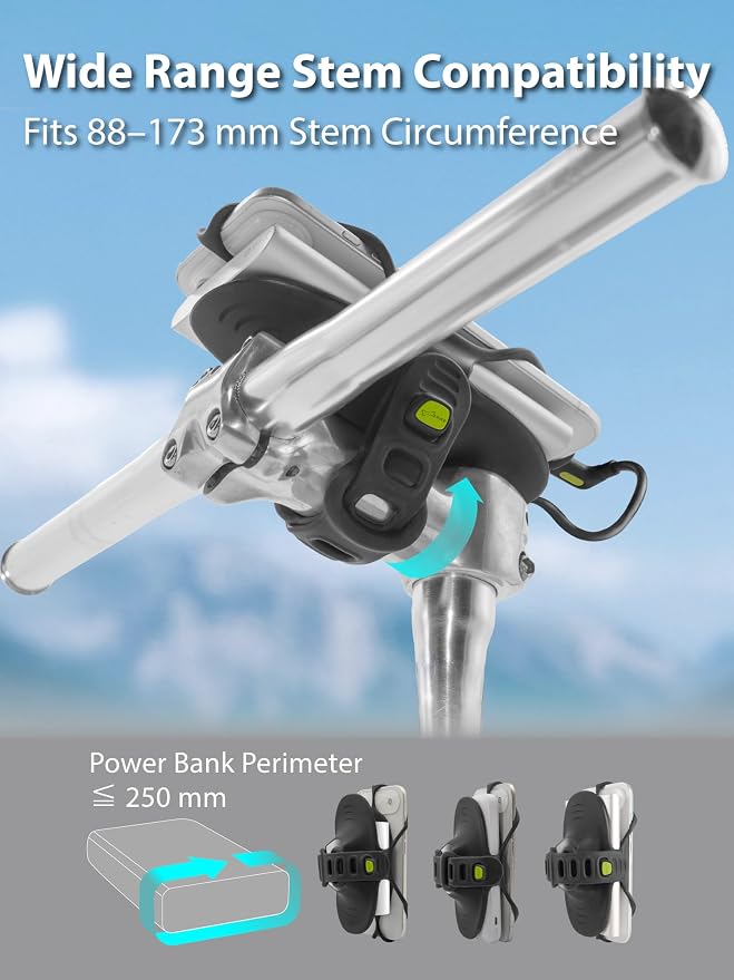 Bone Bike Tie 6 Pro-Pack, 2-in-1 Bike Phone and Charger Mount for Stem, Scratch-Free & Shock-Absorbing Silicone with Dual-Strap Protection, Cycling Holder for 4.7"–7.2" Smartphones and Power Banks