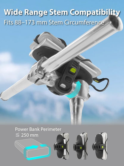 Bone Bike Tie 6 Pro-Pack, 2-in-1 Bike Phone and Charger Mount for Stem, Scratch-Free & Shock-Absorbing Silicone with Dual-Strap Protection, Cycling Holder for 4.7"–7.2" Smartphones and Power Banks