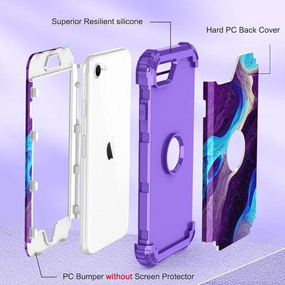 Hocase for iPhone SE 2022/2020 Case, Heavy Duty Shockproof Protection Hard Plastic+Silicone Rubber Hybrid Protective Case for iPhone SE 3rd/2nd Generation (4.7") - Blue Purple Marble