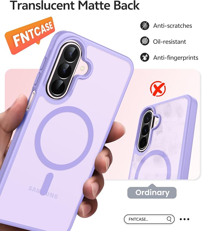 FNTCASE for Galaxy A27 5G Phone Case, Fit for Magsafe, Screen Protector | Translucent Matte, 14FT Military Grade Drop Protection, Slim Shockproof Protective, for Samsung A 27 4G Cover, Light Purple