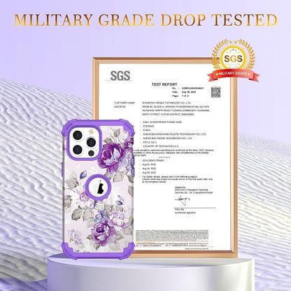 Hocase for iPhone 15 Pro Max Case, Heavy Duty Shockproof Protection Soft Silicone Rubber Bumper+Hard Plastic Hybrid Protective Case for iPhone 15 Pro Max 6.7" 2023 - Lavender Flowers