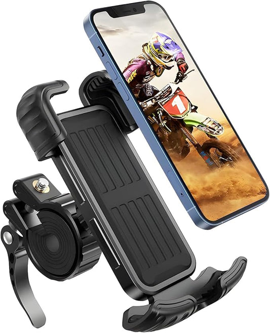 Bike Phone Holder Mount, [Super Stable Metal] Motorcycle Phone Mount with Security Lock, Bicycle Phone Holder Handlebar with Soft Cushion & Adjustable Clip Compatible with 4.7''-6.8'' Phone