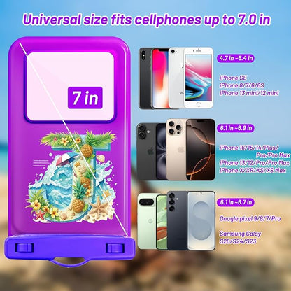 Personalized Initial Waterproof Phone Pouch Case - IPX8 Cellphone Dry Bag with Lanyard for iPhone 16/15/14/13/12 Pro Max (6.1–6.9"), Beach & Cruise Ship Essentials with Monogrammed Design (Purple, J)