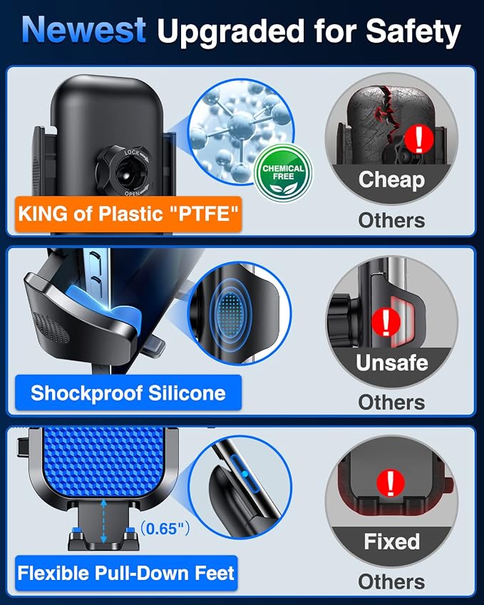 VANMASS Universal Car Phone Holder 2026【Strongest Suction & Military-Grade】Phone Holders for Your Car Windshield Dashboard Vent with【Patent & Safety Certs】Cell Phone Mount for iPhone Samsung Android