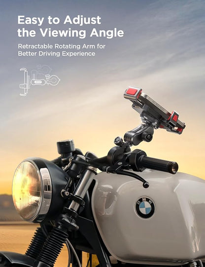 JOYROOM Aluminum Alloy Motorcycle Phone Mount with Vibration Dampener, Motorcycle Phone Holder for Harley Bike Bicycle Scooter ATV/UTV, Compatible with iPhone, Samsung, All Cell Phones
