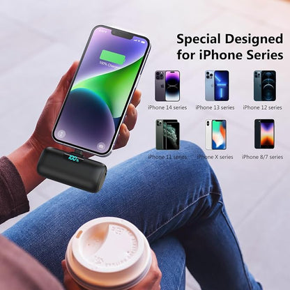 [2-Pack]Mini Portable Charger for iPhone,Upgraded 5000mAh PD Fast Charging Battery Pack,LCD Display Cute Power Bank Portable Phone Charger for iPhone 14/14 Pro Max/13/13 Pro/12 Pro/11/XS/XR/X/8/7