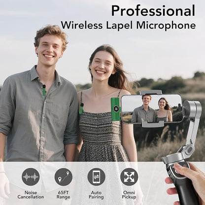 USB C Mini Wireless Lavalier Microphone for iPhone 15 16, iOS and Android Devices - Noise Reduction Lapel Mic for Recording, Clip Omni Lav Mic for Video Recording, Tiktok, Youtube, Vlog (Green)