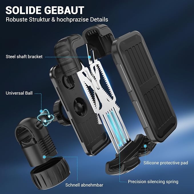 Bicycle Cell Phone Holder, 360 Degree Adjustable, Quick Mount, Bicycle Handlebar Cell Phone Holder for iPhone 16 15 14 Pro Max / 13/12, 4.7-7" Phones (Black)