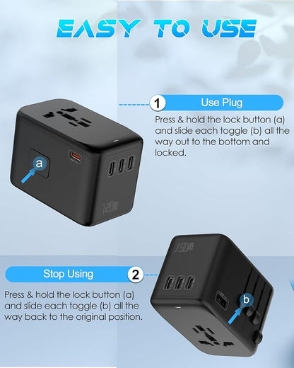 Universal Travel Adapter 120W GaN Fast Charger for Europe UK US | 5 USB C/A Ports & 2500W AC Outlet, Compatible for MacBook iPhone iPads Laptop, International Power Adapter for 200+ Countries