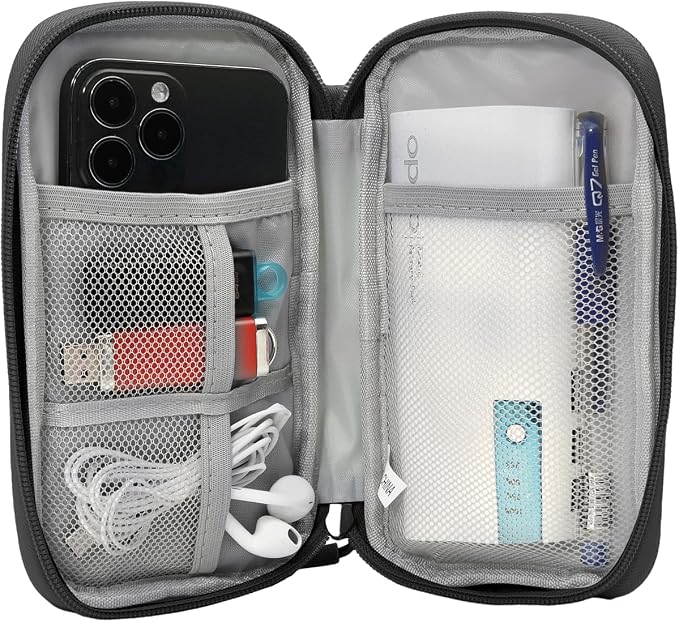CAAORDKSO Electronic Organizer Case, Travel Cable Organizer Pouch Electronic Accessories Carry Case Water Resistant Organizer Pouch Bag for Cable, Cord, Charger, Phone, Power Bank, Earphone (Black)