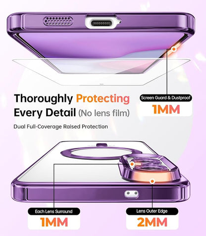 Meifigno Designed for Samsung Galaxy S25 Edge Case, [Compatible with MagSafe] [2X Screen Protectors] [Glitter Card & Wrist Strap] Surround Raised Lens Protection Slim Case for S25 Edge 6.7", Purple