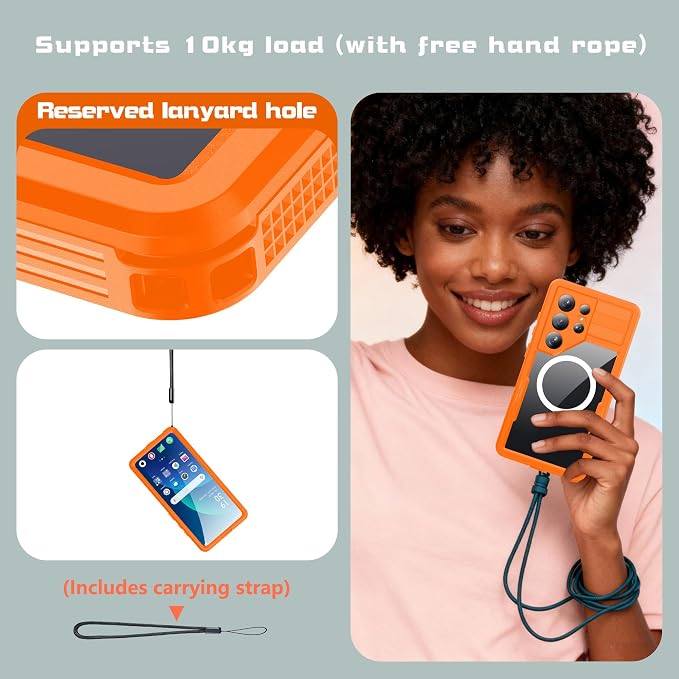 Guppy for Galaxy S26 Ultra Magnetic Waterproof Case, Built-in Screen Protector [IP68 Waterproof][14FT Military Drop proof]360° Full Body Protection Dustproof Shockproof Heavy Duty Rugged Case, Orange