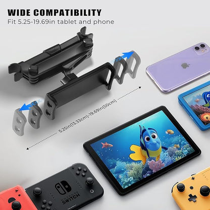 Car Headrest Tablet Holder, Stable Back Seat iPad Mount for Kids, Adjustable Long Arm Vehicle Head Rest Mount Compatible with 4.7-11" iPad Pro/Air/Mini, Samsung Galaxy Tablets, Fire HD