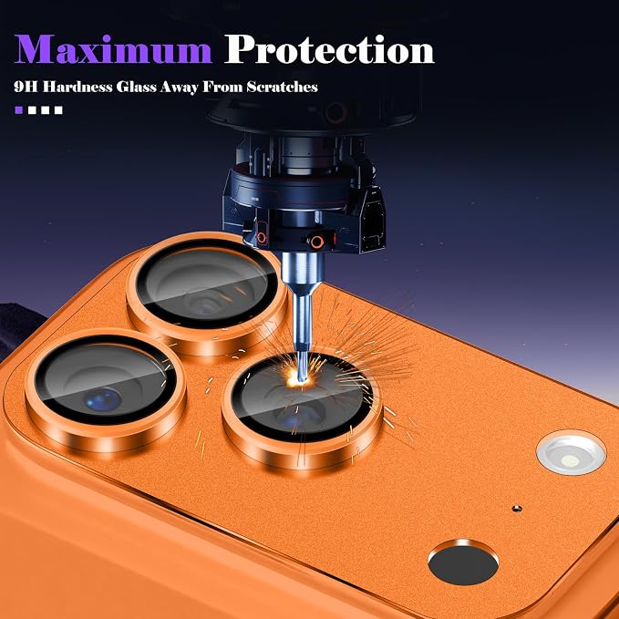Camera Lens Protector for iPhone 17 Pro Camera Lens Protector [Strong Adsorption] [Not Easy to Break] Metal Tempered Glass Rear Camera Screen Cover - Orange