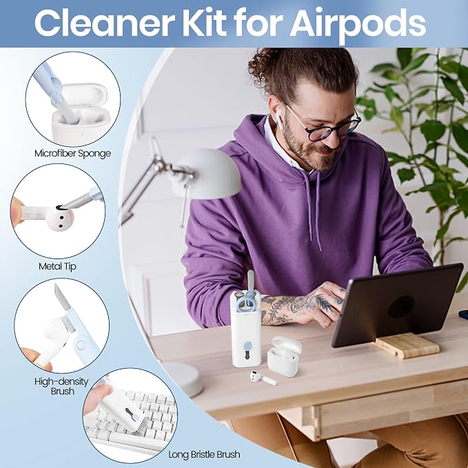 Laptop Screen Keyboard Earbud Cleaner Kit，Electronics Cleaning Tool for MacBook iPad iPhone Pro Cell Phone,airpod Cleaner kit,Computer Cleaning Tool Kit(Blue)