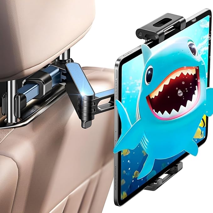 360° Rotating Car Headrest Mount - iPad Holder for Car, Compatible with 5.5-18.4" iPad/iPhone/Samsung Tablets - Adjustable Stand for Backseat Entertainment on Long Drives & Travel