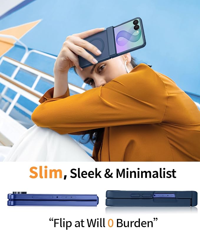 FNTCASE for Samsung Galaxy Z Flip 8 Case, Fit for Magsafe, Screen Protector | Hinge Protection, Translucent Matte, 18FT Military Grade Drop Proof, Protective Phone Cover, Blue