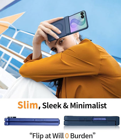 FNTCASE for Samsung Galaxy Z Flip 8 Case, Fit for Magsafe, Screen Protector | Hinge Protection, Translucent Matte, 18FT Military Grade Drop Proof, Protective Phone Cover, Blue