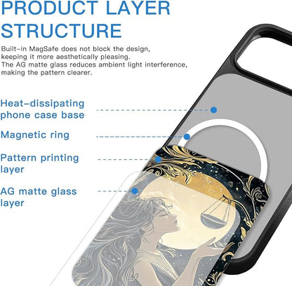 Constellation Series - Libra Designs Magnetic for iPhone 17 pro max Case, Tarot Style Model Glass Phone Cover, Compatible with Magsafe - fits iPhone 17 pro max Case for Women