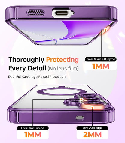 Meifgino Magnetic Case with Removable Phone Ring Stand for Samsung Galaxy S25 Plus, [Glitter Card & Wrist Strap] [MagSafe Compatible] [Built in Mirror] Phone Ring Stand + Phone Case Kit, Purple