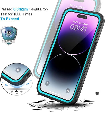Lanhiem for iPhone 14 Pro Case, IP68 Waterproof Dustproof Shockproof 14 Pro Case with Built-in Screen Protector, Full Body Sealed Protective Front and Back Cover for iPhone 14 Pro, 6.1 inch (Blue)