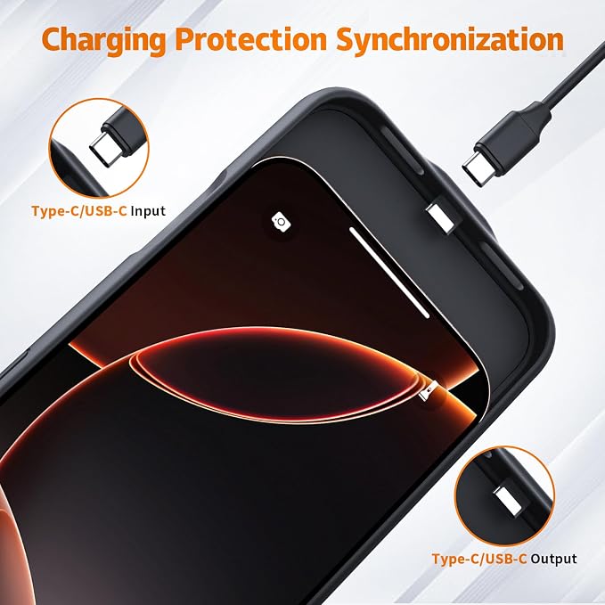 13800mAh Upgrade High Capacity Battery Case Compatible with iPhone 16 Pro Max (6.9inch), Rechargeable Portable Protective Charging Case w/Tempered-Glass Screen Protector - Black