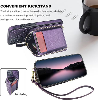 Bocasal Crossbody Wallet Case for iPhone 12 Pro Max, RFID Blocking PU Leather Zipper Handbag Purse Flip Cover, Kickstand Folio Case with Card Slots Holder Wrist Strap Lanyard 5G 6.7 Inch (Dark Purple)