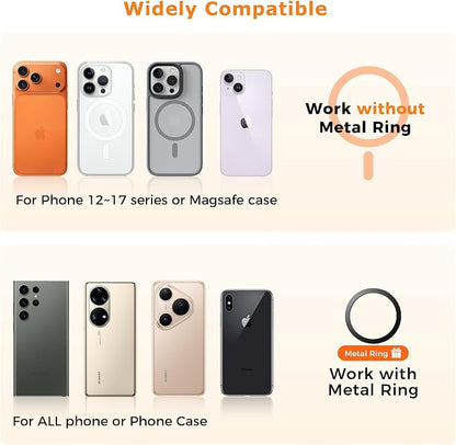 Magnetic Phone Holder for Bed Laying Down with Page Turner, Gooseneck Cell Phone Stand with Reading Clicker, 360°Flexible Long Arm Mount with Wireless Scrolling Ring for Titok iPhone Android.