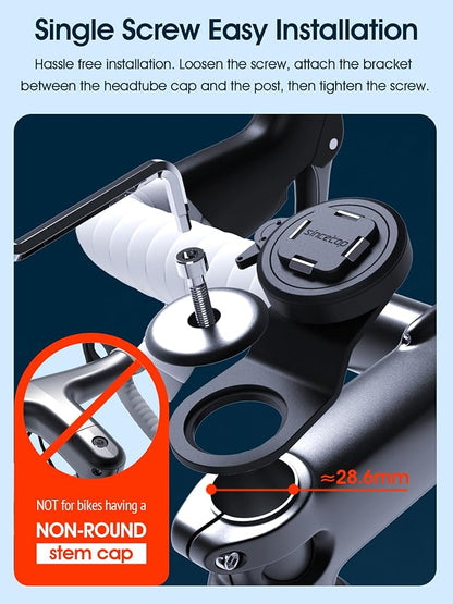 sincetop Bike Phone Mount - Series Q [ Quad ] - Mountain Bicycle Stem Phone Holder - Quick Lock & Release - Aluminum Handlebar Cycling Cell Holder for MTB Ebike Road Electric Gravel Bikes