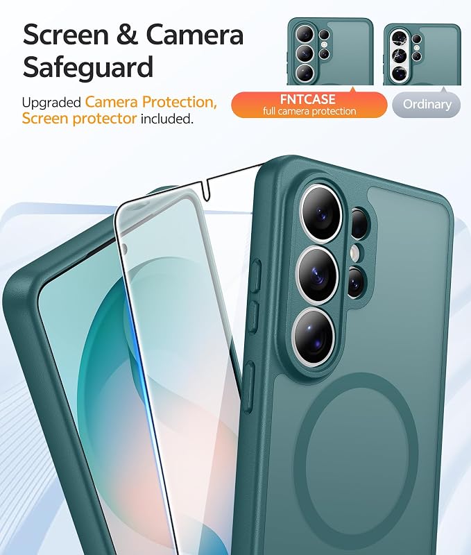 FNTCASE for Samsung Galaxy S26-Ultra Case: [Fit for Magsafe] [Full Camera Protection] Translucent Matte Cases with [Screen Protector] Military Grade Shockproof Protective Phone Cover - Sagebrush Green