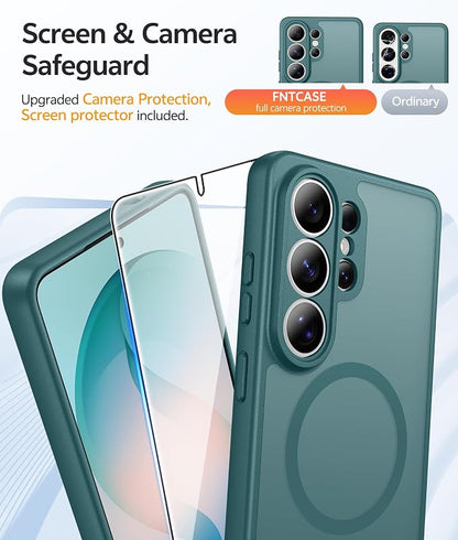 FNTCASE for Samsung Galaxy S26-Ultra Case: [Fit for Magsafe] [Full Camera Protection] Translucent Matte Cases with [Screen Protector] Military Grade Shockproof Protective Phone Cover - Sagebrush Green