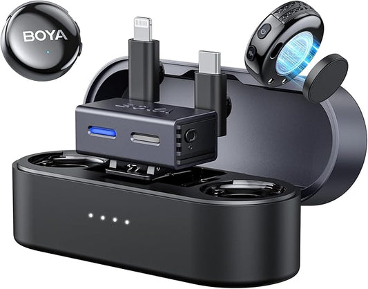 BOYA BOYALINK 3 Wireless Lavalier Microphone for iPhone/Android/Camera/PC/Tablets,AI Noise Cancellation,48kHz/24Bit Studio Sound,APP Control,984ft 30h Battery with Charging Case for Vlogging Interview