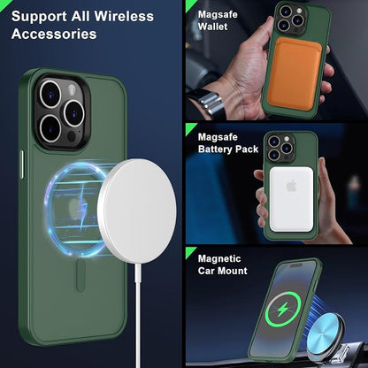 MOCCA Strong Magnetic for iPhone 14 Pro Max Case [Compatible with Magsafe] [10FT Military Grade Protective] Translucent Matte Slim Shockproof Case for iPhone 14 Pro Max 6.7" -Midnight Green