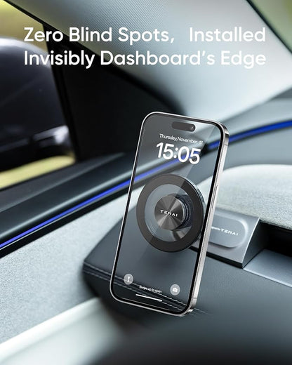 Magnetic Phone Mount for Tesla Model Y Juniper 2025 - Driver-Side Vent Fixed MagSafe Phone Holder, 360° Adjustable Strong Magnet Car Phone Mount with One-Handed Operation Tesla Model Y Accessories