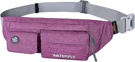 WATERFLY Fanny Pack for Women Men Water Resistant Small Waist Pouch Slim Belt Bag with 4 Pockets for Running Travelling Hiking Walking Lightweight Crossbody Chest Bag Fit All Phones
