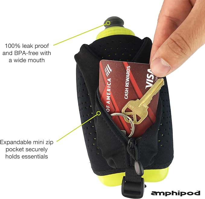 Amphipod Hydraform Ergo-Lite Handheld Water Bottle, BPA-Free Minimalist Insulated Hydration for Ultra-Running & Walking - Black/Green -10.5 oz