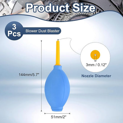 PATIKIL Soft Tip Air Blower Dust Blaster, 3 Pcs Rubber Bulb Air Pump Dust Blower Cleaner Cameras Lens Cleaning Tool with Long Nozzle for Camera Lens Computer Keyboard, Blue/Yellow