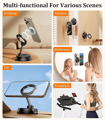 Vacuum Suction Cup Phone Mount,Hands-Free Magnetic Shower Cell Phone Holder,Adjustable Phone Suction Grip for Mirror/Car Dashboard/Gym,Compatible with MagSafe iPhone 16/15/14/13/12 (X20)