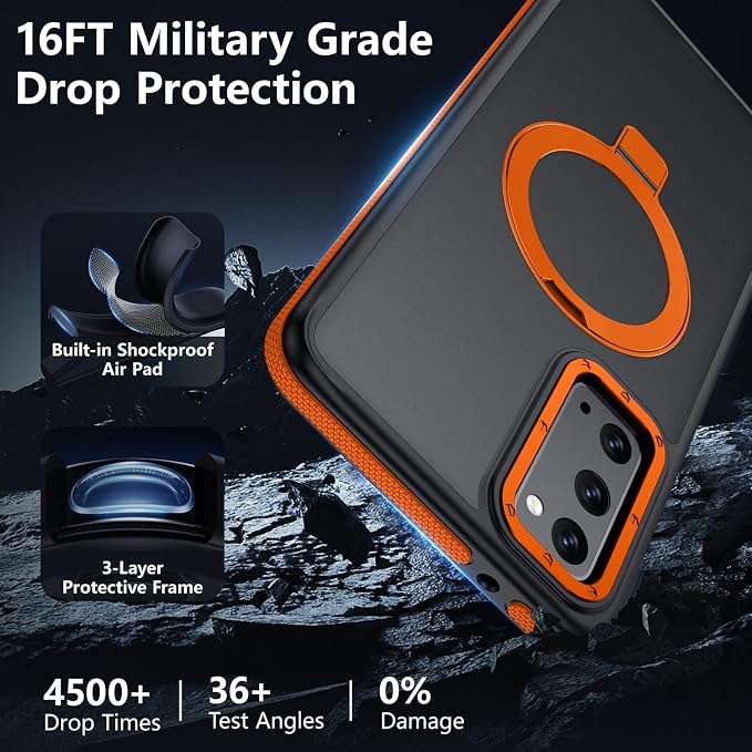 for Samsung Galaxy S20 FE Case, Magnetic Adjustable Ring Stand [Fit for Magsafe], [Military-Grade Shockproof Protection] Phone Case with Kickstand&Ring Holder 3 (Orange)