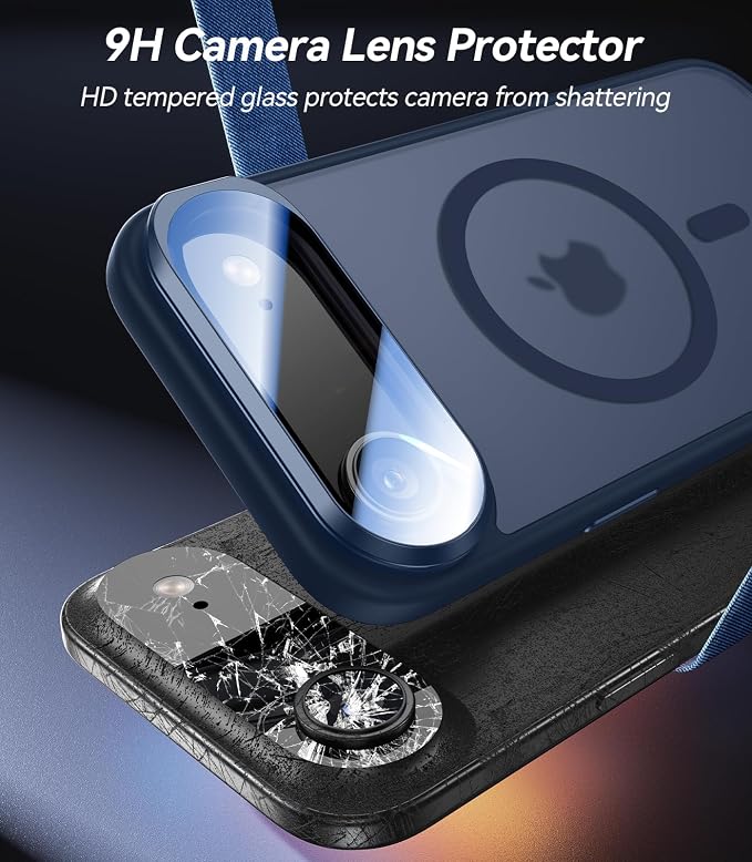 [Upgraded Full Camera Protection] for iPhone Air Case with Camera Cover Stand [Fit for MagSafe][10FT Mil-Grade Protection] Translucent Magnetic Phone Cover for iPhone 17 Air Case, Blue