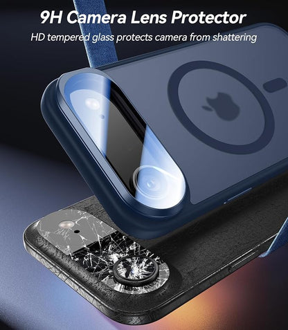 [Upgraded Full Camera Protection] for iPhone Air Case with Camera Cover Stand [Fit for MagSafe][10FT Mil-Grade Protection] Translucent Magnetic Phone Cover for iPhone 17 Air Case, Blue
