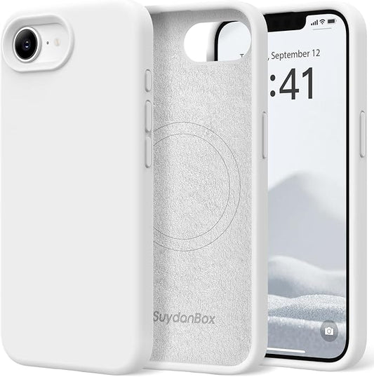 Magnetic for iPhone 17e/iPhone 16e Case, Compatible with MagSafe, [Soft Anti-Scratch Microfiber Lining] Slim Silicone Shockproof Protective Phone Case for iPhone 17e/16e 6.1", White