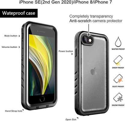 Cozycase Waterproof Case for iPhone SE 3rd 2022/SE 2nd 2020/iPhone 7/8 - Heavy Duty 360 Shockproof Full Body Rugged Military Grade Hard Water Dust Proof Cover with Built-in Screen Protective Black