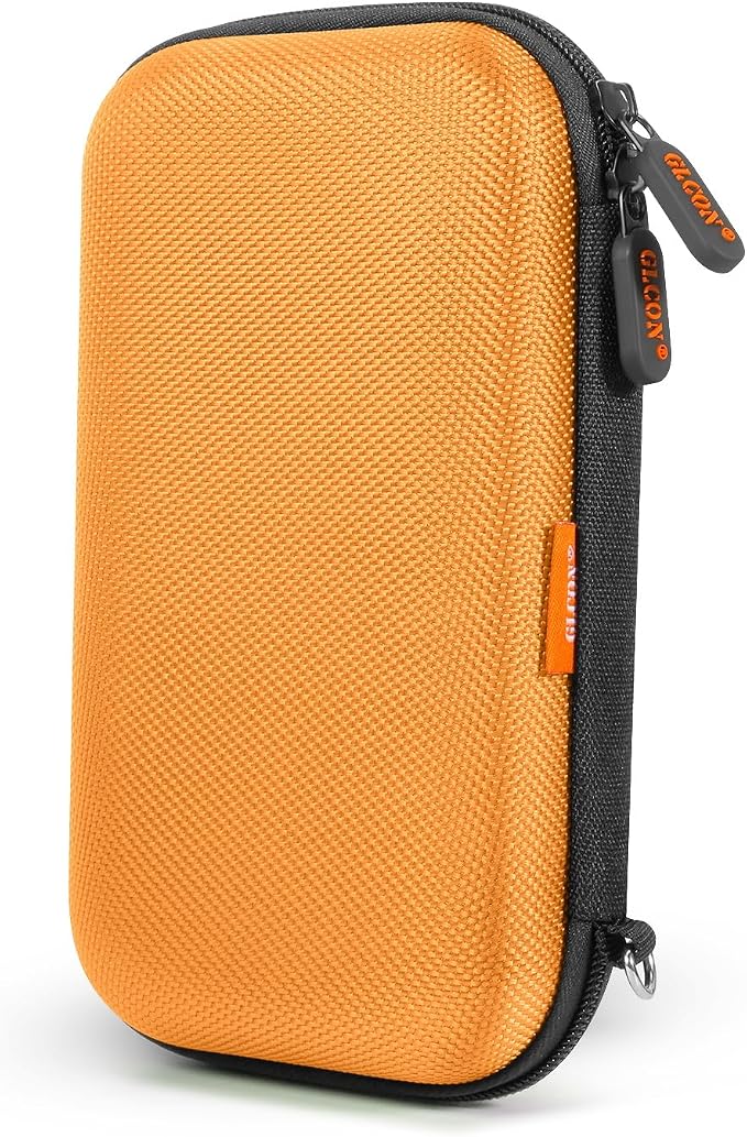 Orange Shockproof Hard EVA Carrying Case Travel Pouch for External Hard Drive, Power Bank, Cell Phone, Cable, Cord - Portable Small Electronic Accessories Organizer Storage Zipper Pouch