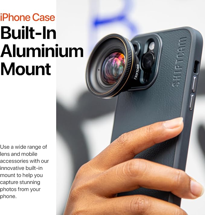 ShiftCam Leather Camera Case Compatible with iPhone 15 | Built-in Lens Mount | Magnetic-Case | Shoot Stunning Photos Instantly (iPhone 15 Series, iPhone 15 Pro) Charcoal