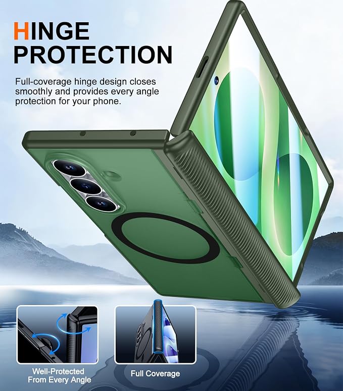 SPIDERCASE Magnetic for Samsung Galaxy Z Fold 8 Ultra Case, Built-in [Screen Protector] [Stable Kickstand] [Hinge Protection] [Compatible with Magsafe] Military Grade Protective Phone Case, Dark Green