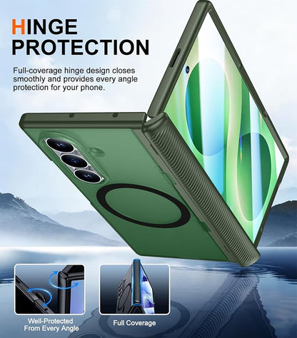 SPIDERCASE Magnetic for Samsung Galaxy Z Fold 8 Ultra Case, Built-in [Screen Protector] [Stable Kickstand] [Hinge Protection] [Compatible with Magsafe] Military Grade Protective Phone Case, Dark Green