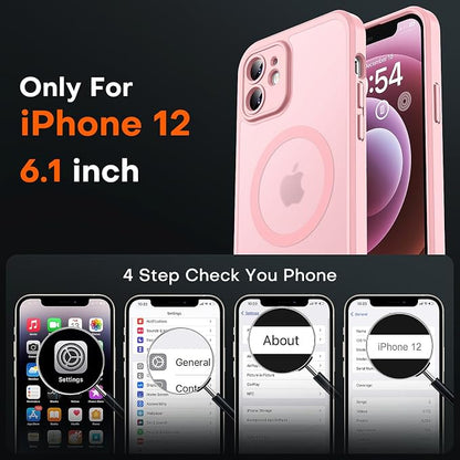 TOCOL for Phone 12 Case, Compatible with Magsafe Charger, Full Camera Protection, Drop Protection, Translucent Matte Phone Case for iPhone 12 6.1 inch (Light Pink)